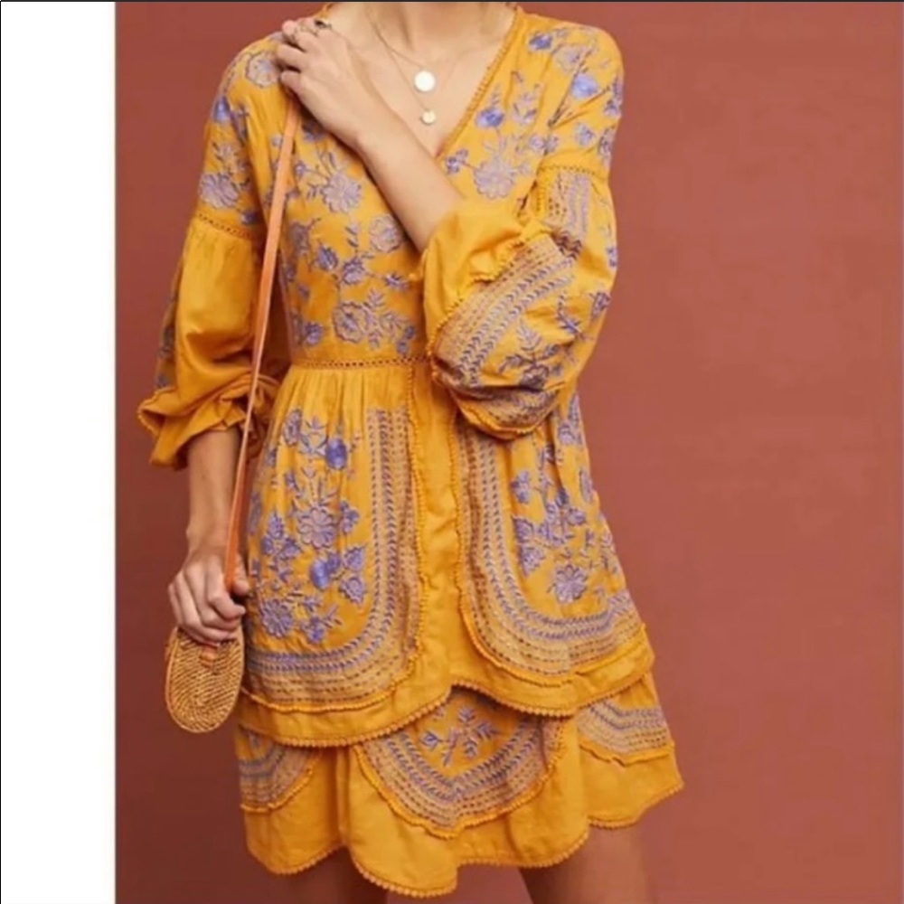 Meadow rue by Anthropologie mustard yellow dress